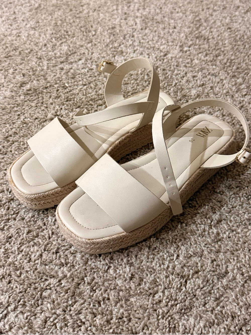 Zara Cream Girls' Espadrille Platform Sandals